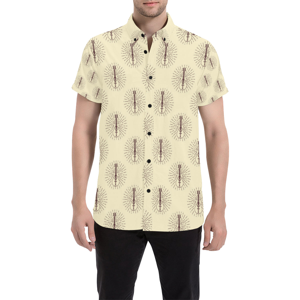 Mandolin Pattern Print Design 02 Men's Short Sleeve Button Up Shirt