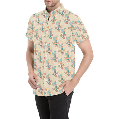 Mermaid Girl With Fish Design Print Men's Short Sleeve Button Up Shirt