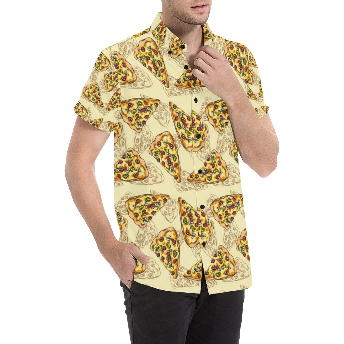Pizza Pattern Print Design A01 Men's Short Sleeve Button Up Shirt
