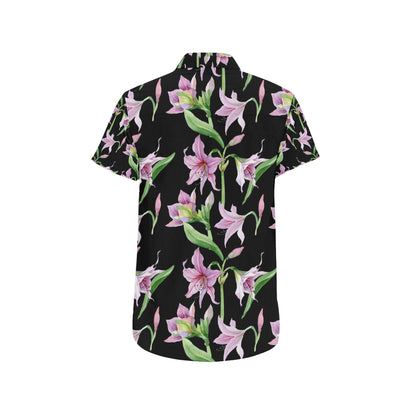 Amaryllis Pattern Print Design AL08 Men's Short Sleeve Button Up Shirt