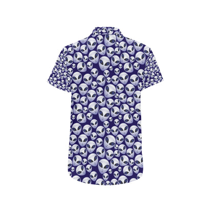 Alien Head Extraterrestrial Men's Short Sleeve Button Up Shirt