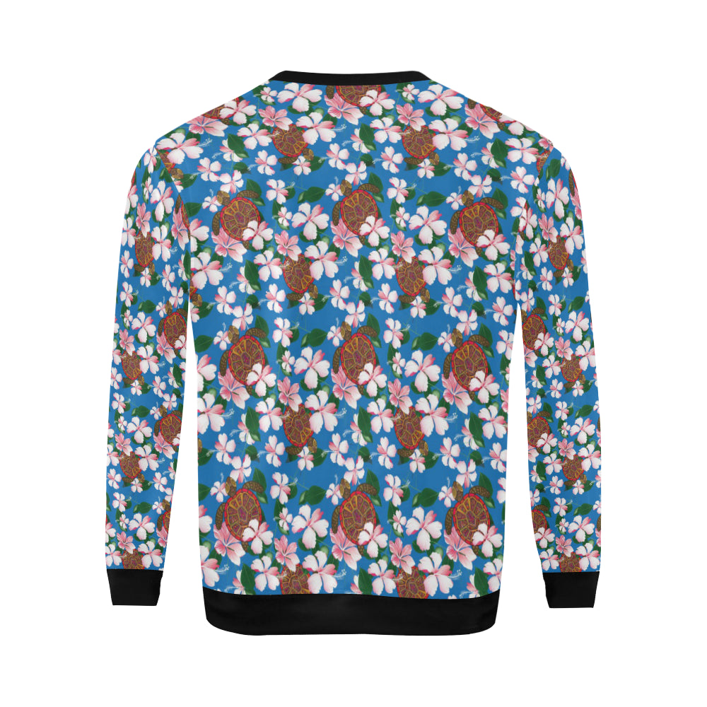 Sea Turtle Pink Hibiscus Hawaiian Print Men Long Sleeve Sweatshirt