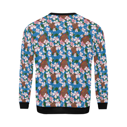 Sea Turtle Pink Hibiscus Hawaiian Print Men Long Sleeve Sweatshirt