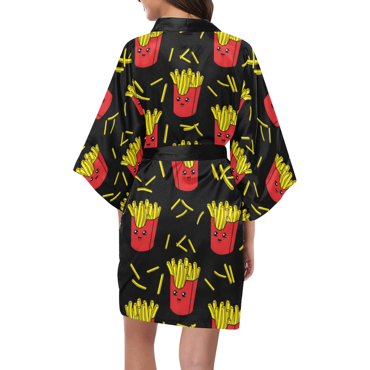 French Fried Pattern Print Design 03 Women's Short Kimono