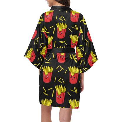 French Fried Pattern Print Design 03 Women's Short Kimono