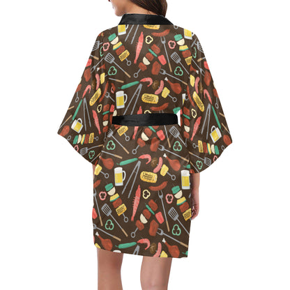 Barbecue Pattern Print Design 05 Women's Short Kimono