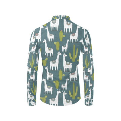 Llama Cactus Pattern Print Design 03 Men's Long Sleeve Shirt