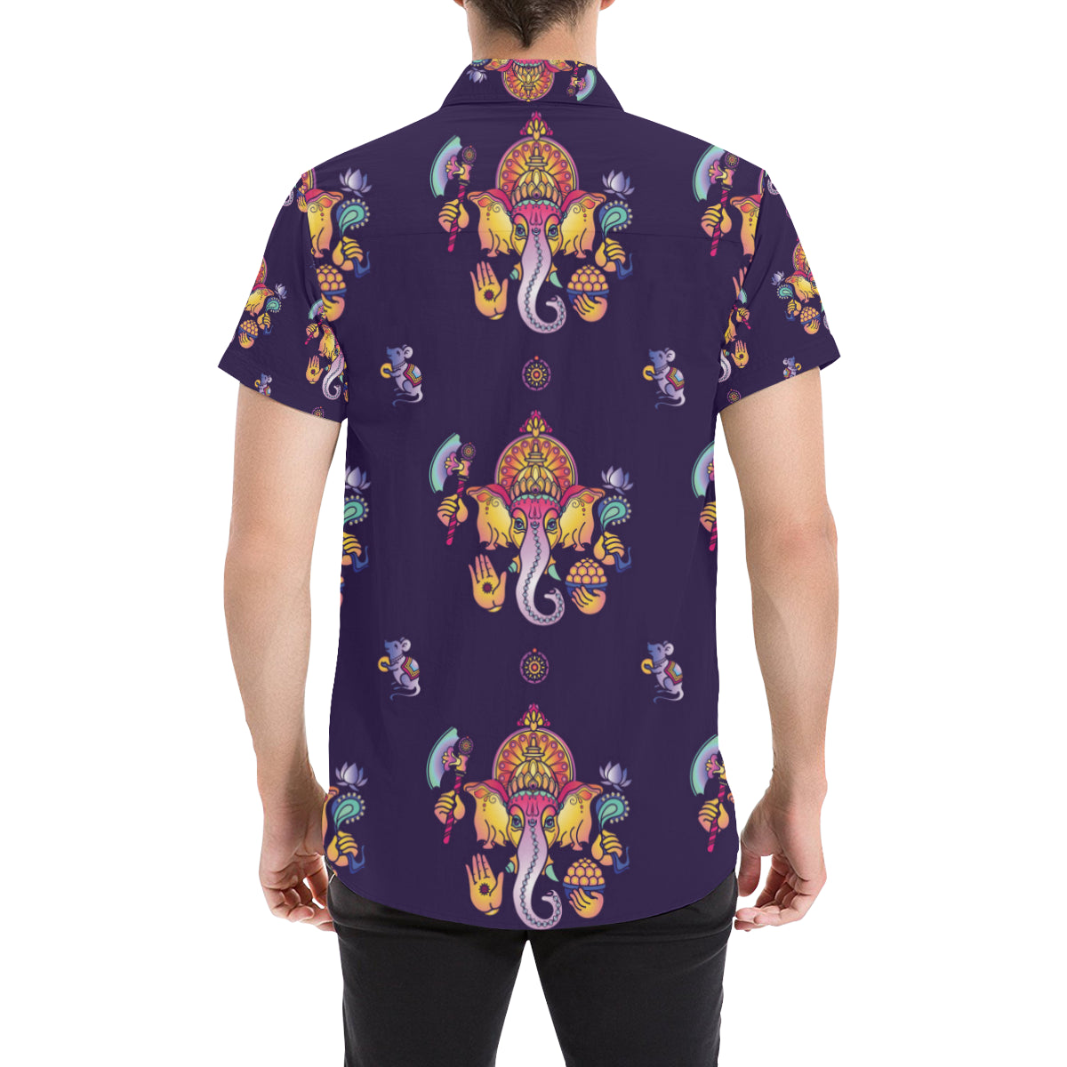 Ganesha Pattern Print Design 04 Men's Short Sleeve Button Up Shirt
