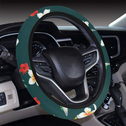 Hawaiian Flower Design with SeaTurtle Print Steering Wheel Cover with Elastic Edge
