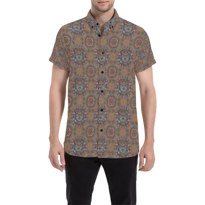 Calendar Aztec Pattern Print Design 03 Men's Short Sleeve Button Up Shirt