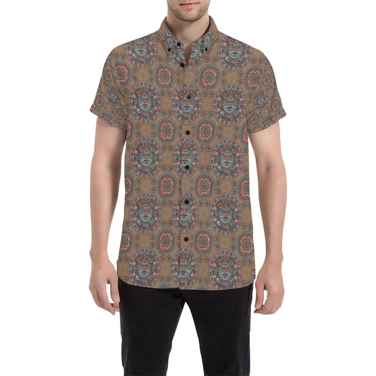 Calendar Aztec Pattern Print Design 03 Men's Short Sleeve Button Up Shirt