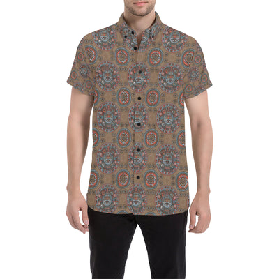 Calendar Aztec Pattern Print Design 03 Men's Short Sleeve Button Up Shirt