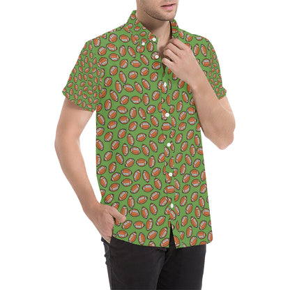 American Football on Green Design Men's Short Sleeve Button Up Shirt