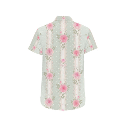 Rose Pattern Print Design RO016 Men's Short Sleeve Button Up Shirt