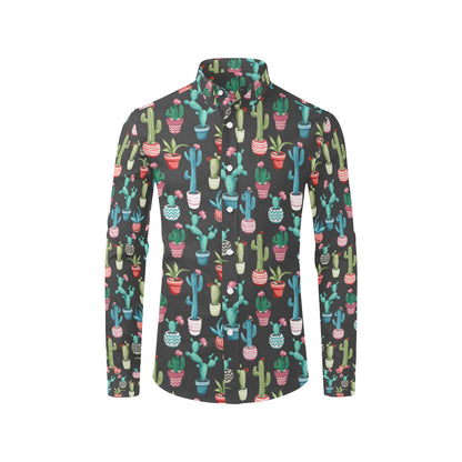 Cactus Pattern Print Design 02 Men's Long Sleeve Shirt
