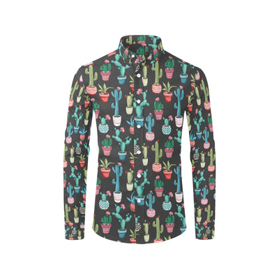 Cactus Pattern Print Design 02 Men's Long Sleeve Shirt