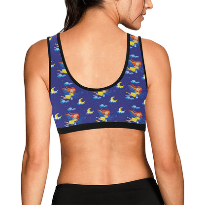 Fairy with Moon Print Pattern Sports Bra