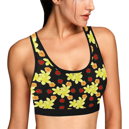 Yellow Plumeria Pattern Print Design PM04 Sports Bra