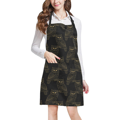 Gold Owl Pattern Apron with Pocket