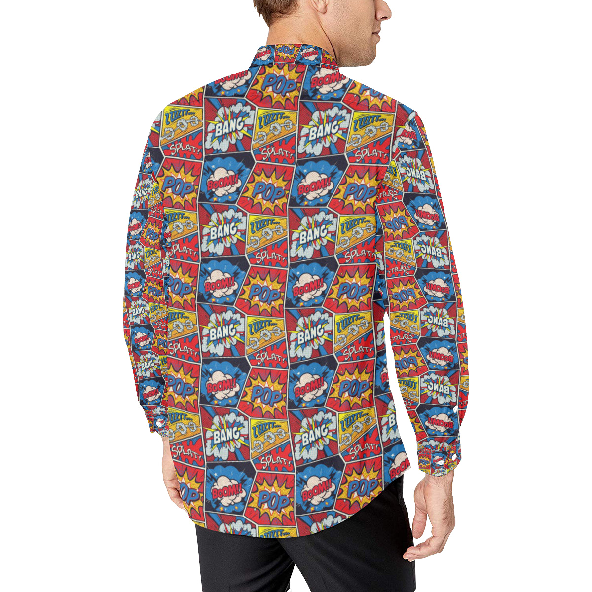 Comic Book Pattern Print Design 03 Men's Long Sleeve Shirt