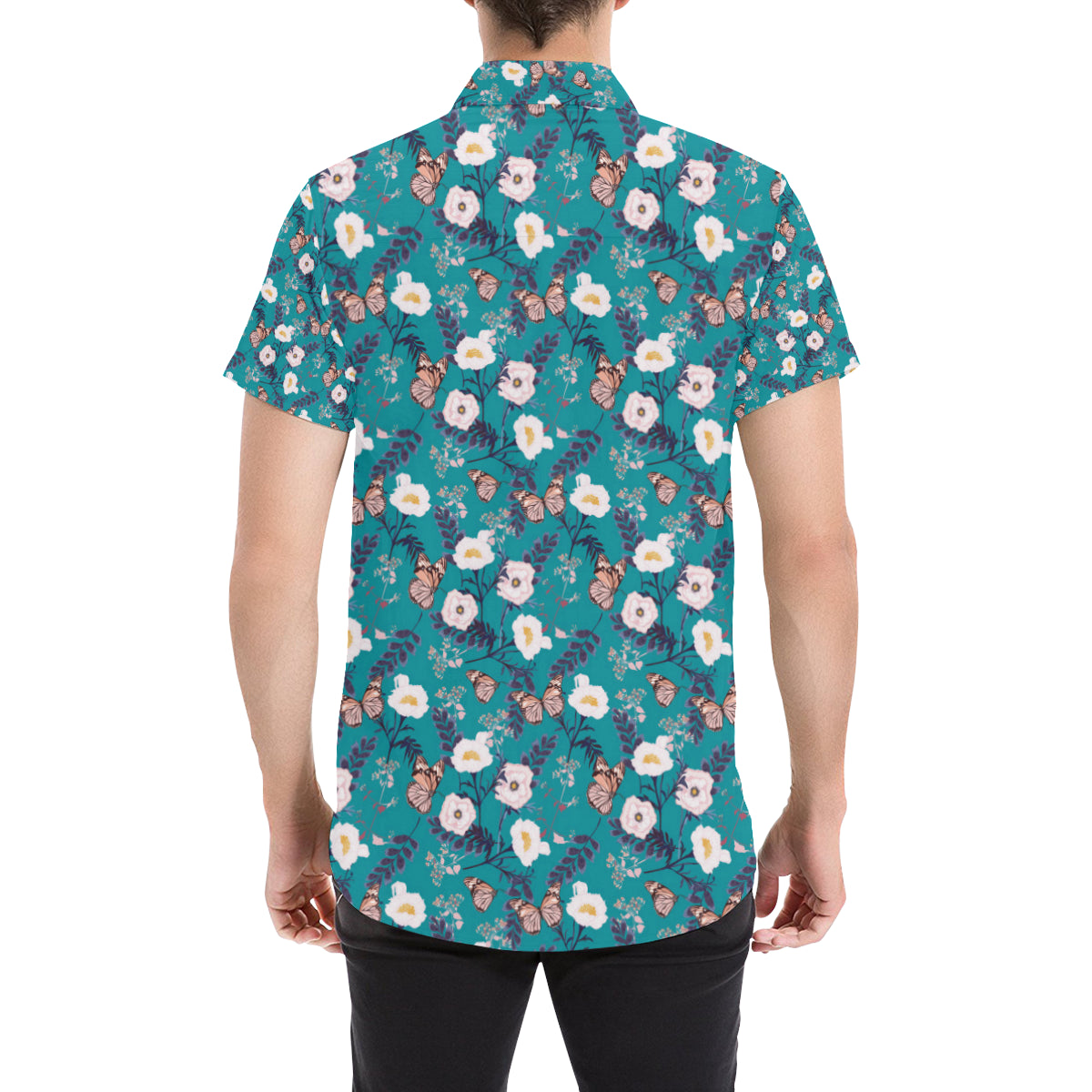 Butterfly Pattern Print Design 012 Men's Short Sleeve Button Up Shirt