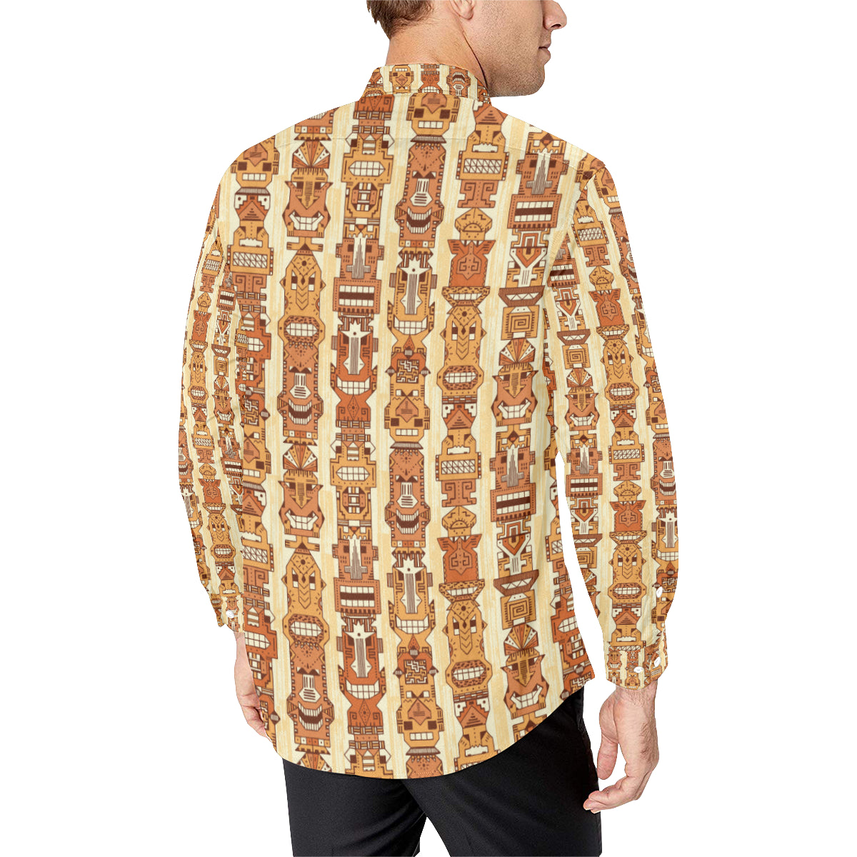 Tiki Orange Vertical Pattern Men's Long Sleeve Shirt