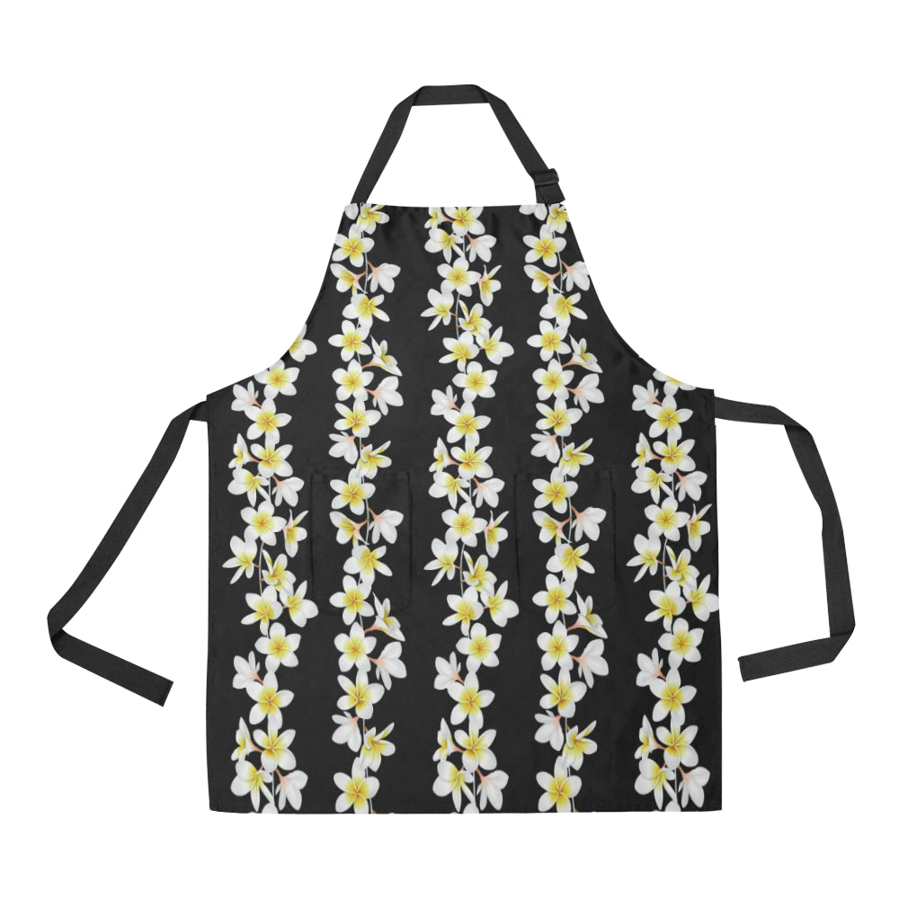 White Plumeria Pattern Print Design PM08 Apron with Pocket