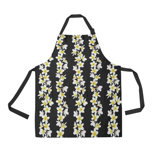 White Plumeria Pattern Print Design PM08 Apron with Pocket