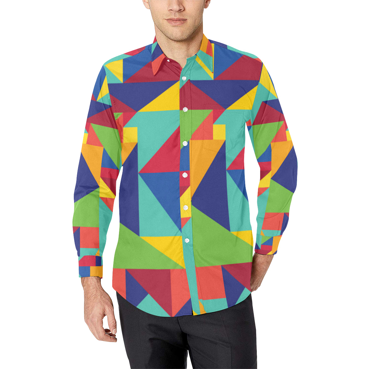 Mosaic Pattern Print Design 01 Men's Long Sleeve Shirt