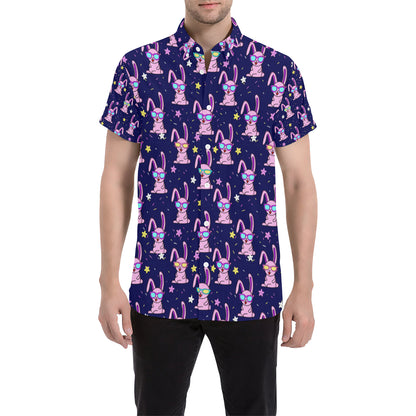 Rabbit Baby Pattern Print Design RB015 Men's Short Sleeve Button Up Shirt