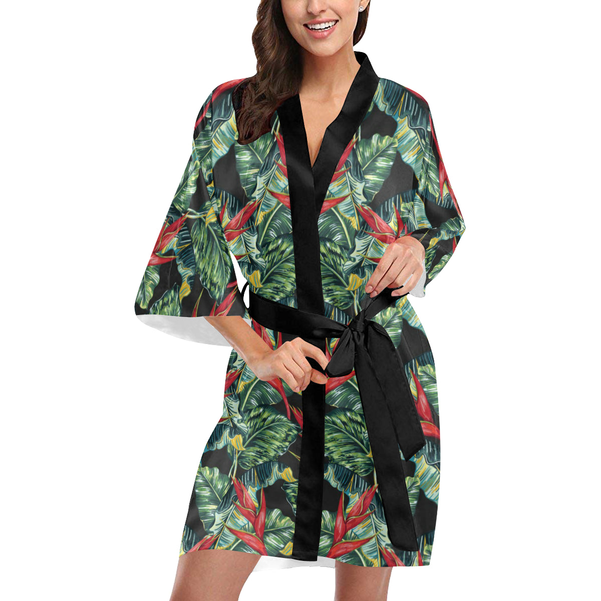 Bird Of Paradise Pattern Print Design BOP06 Women's Short Kimono