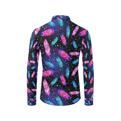Feather Colorful Boho Design Print Men's Long Sleeve Shirt