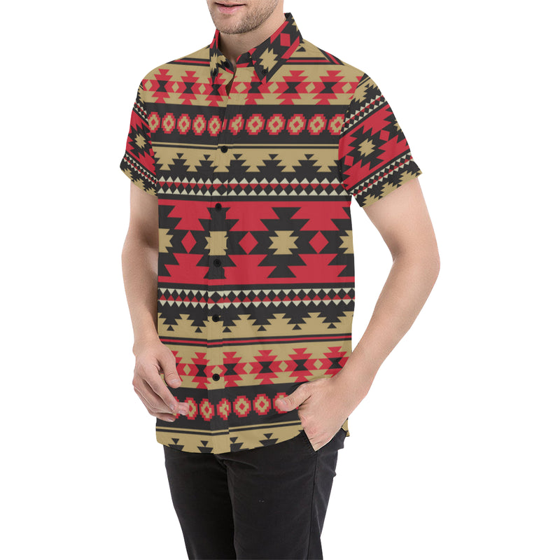 Navajo Pattern Print Design A04 Men's Short Sleeve Button Up Shirt