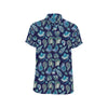 Beach Seashell Blue Print Men's Short Sleeve Button Up Shirt