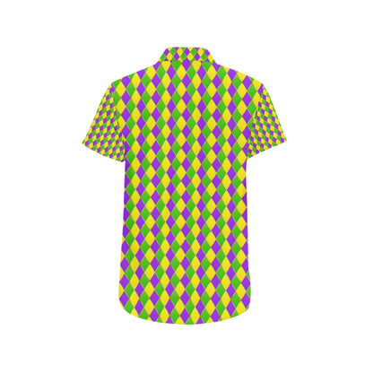Mardi Gras Pattern Print Design 01 Men's Short Sleeve Button Up Shirt