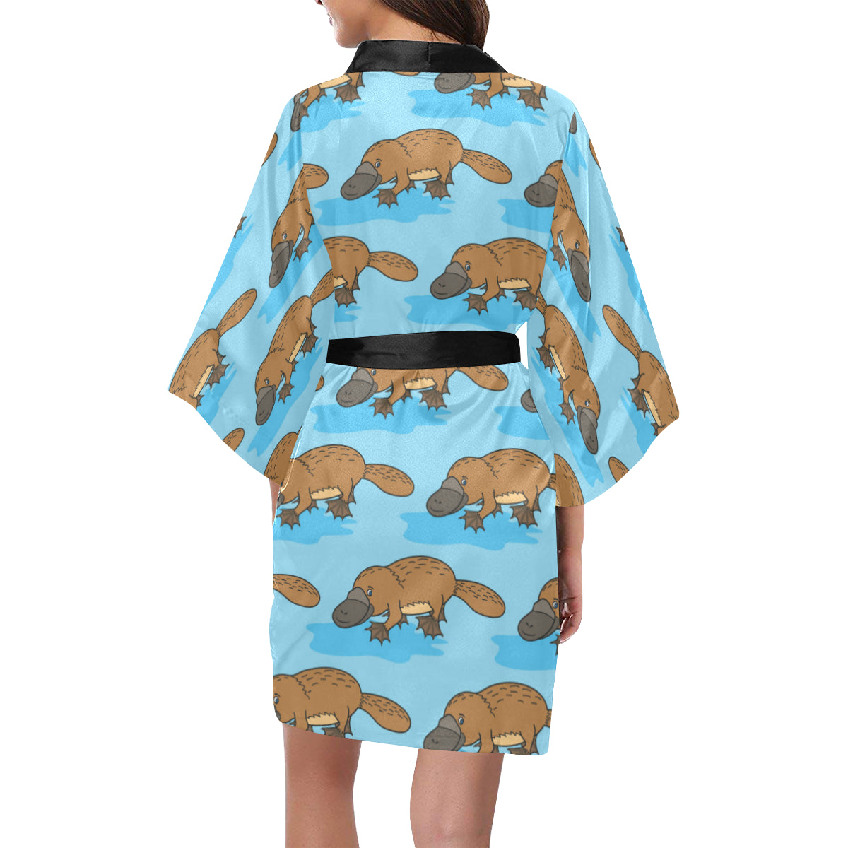Platypus Pattern Print Design A02 Women's Short Kimono