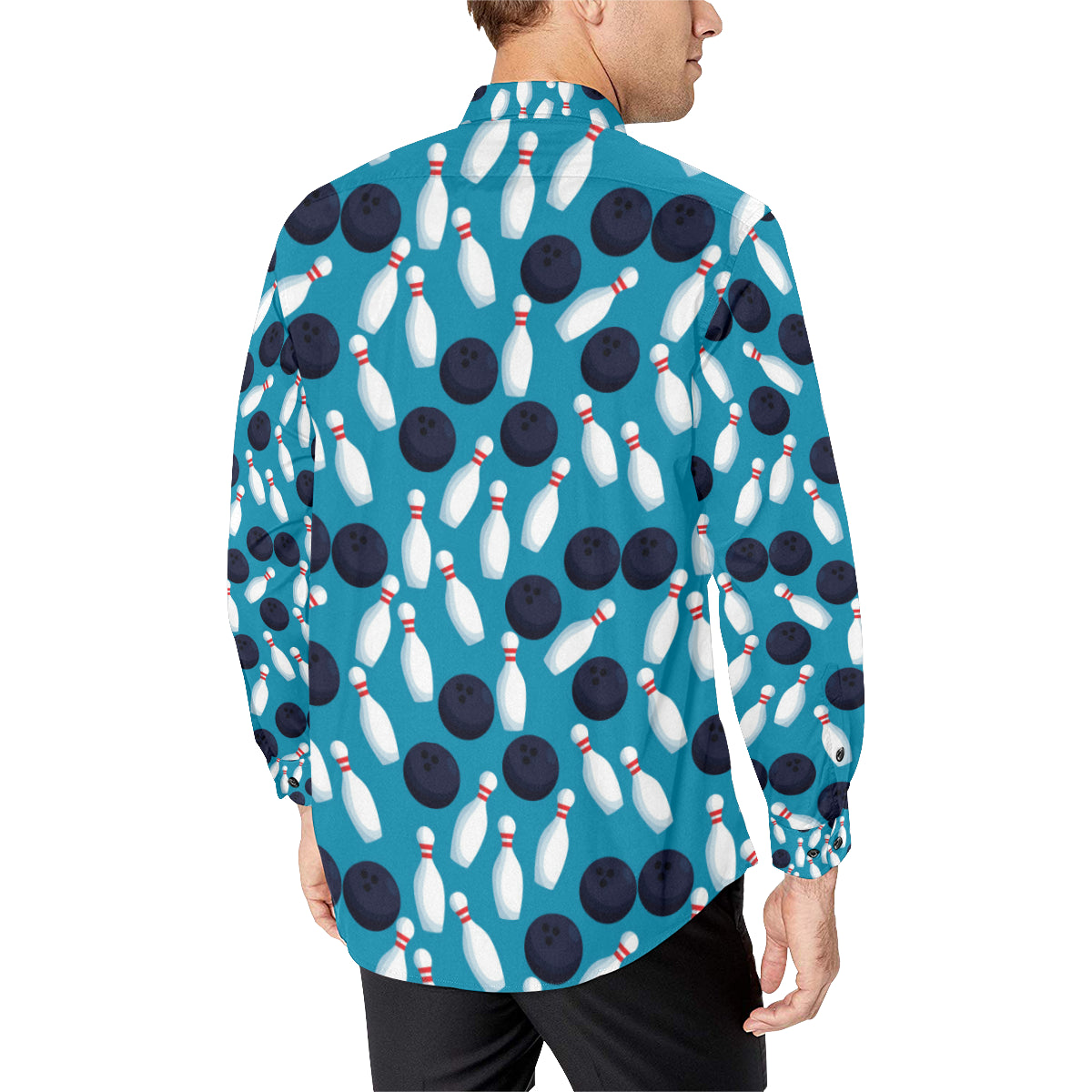 Bowling Pin Pattern Print Design 010 Men's Long Sleeve Shirt
