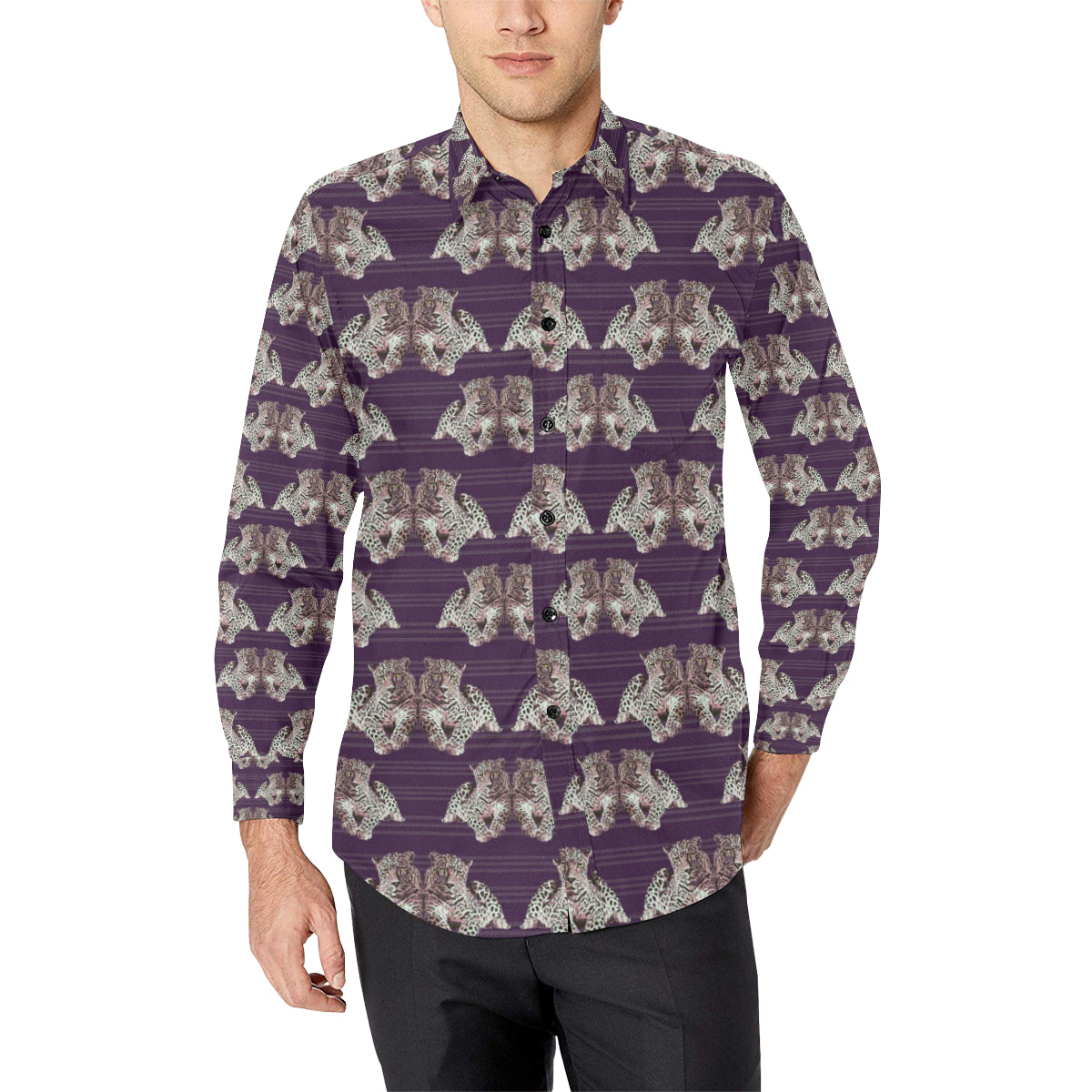 Leopard Pattern Print Design 01 Men's Long Sleeve Shirt