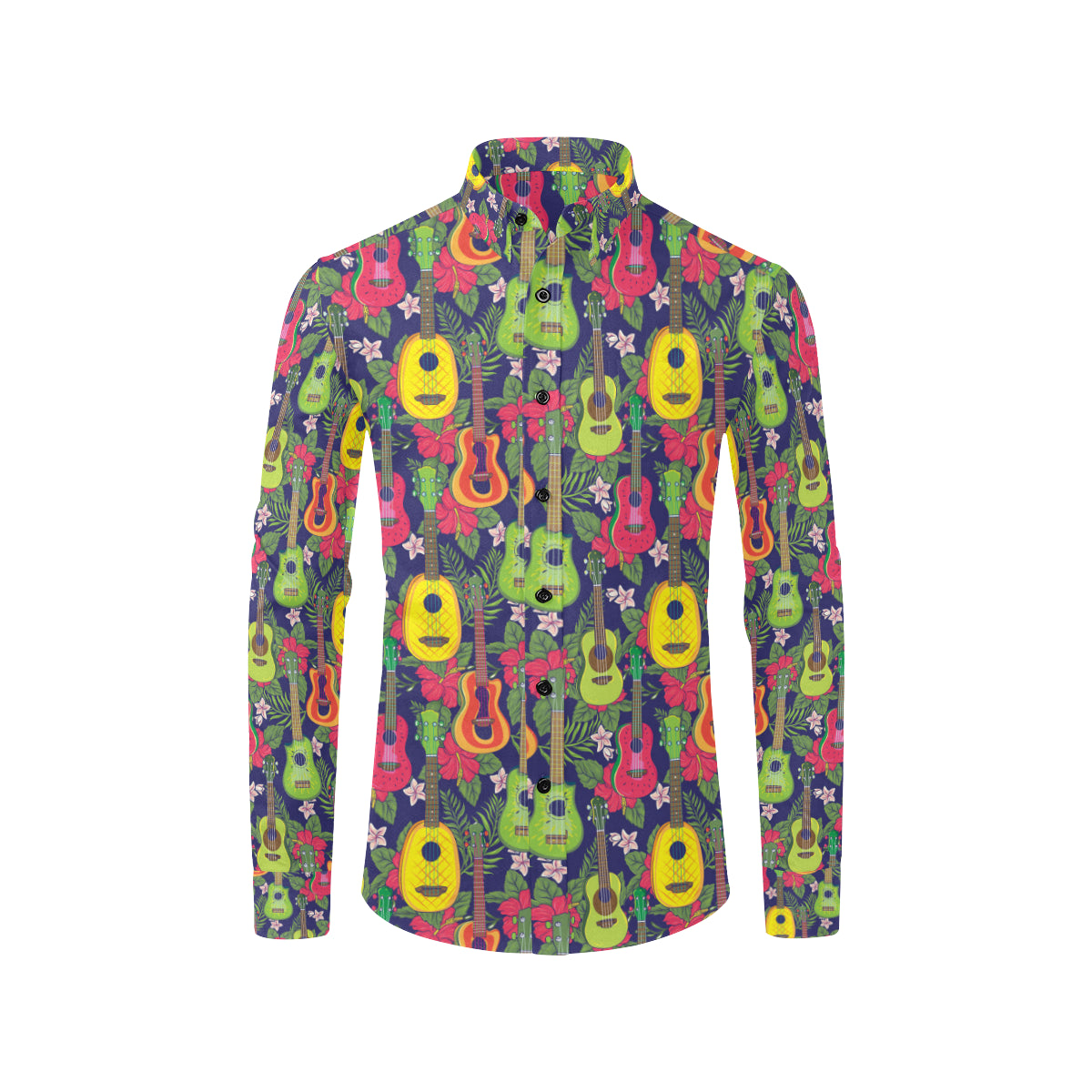 Ukulele Tropical Pattern Print Design 03 Men's Long Sleeve Shirt