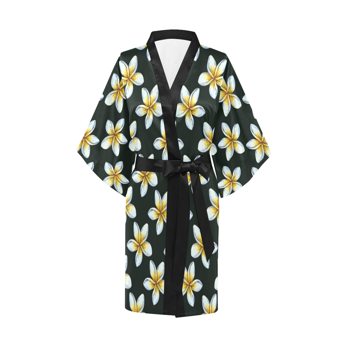 White Plumeria Pattern Print Design PM022 Women Kimono Robe
