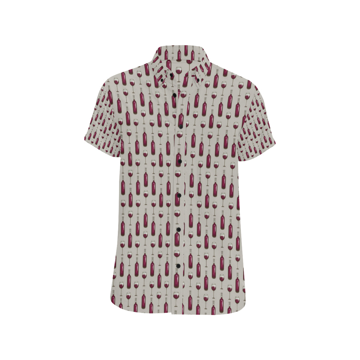Wine Bottle Pattern Print Men's Short Sleeve Button Up Shirt