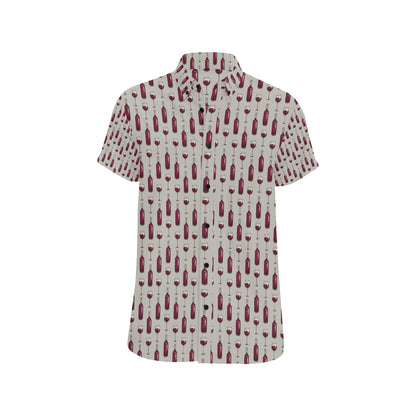 Wine Bottle Pattern Print Men's Short Sleeve Button Up Shirt
