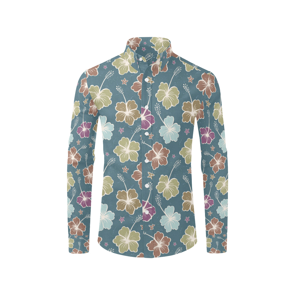 Hibiscus Pattern Print Design HB033 Men's Long Sleeve Shirt