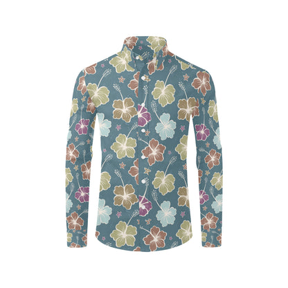 Hibiscus Pattern Print Design HB033 Men's Long Sleeve Shirt