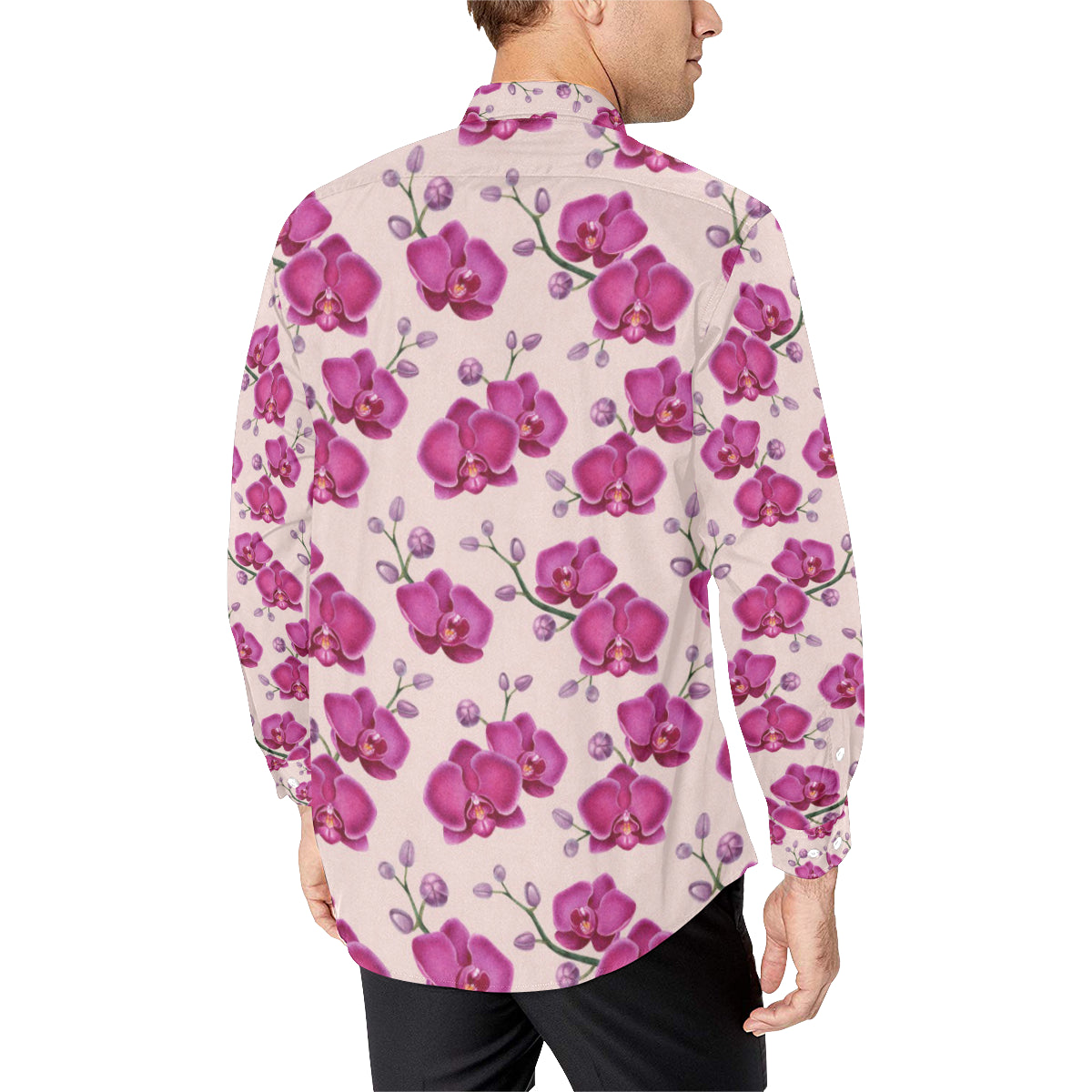Orchid Purple Pattern Print Design OR04 Men's Long Sleeve Shirt