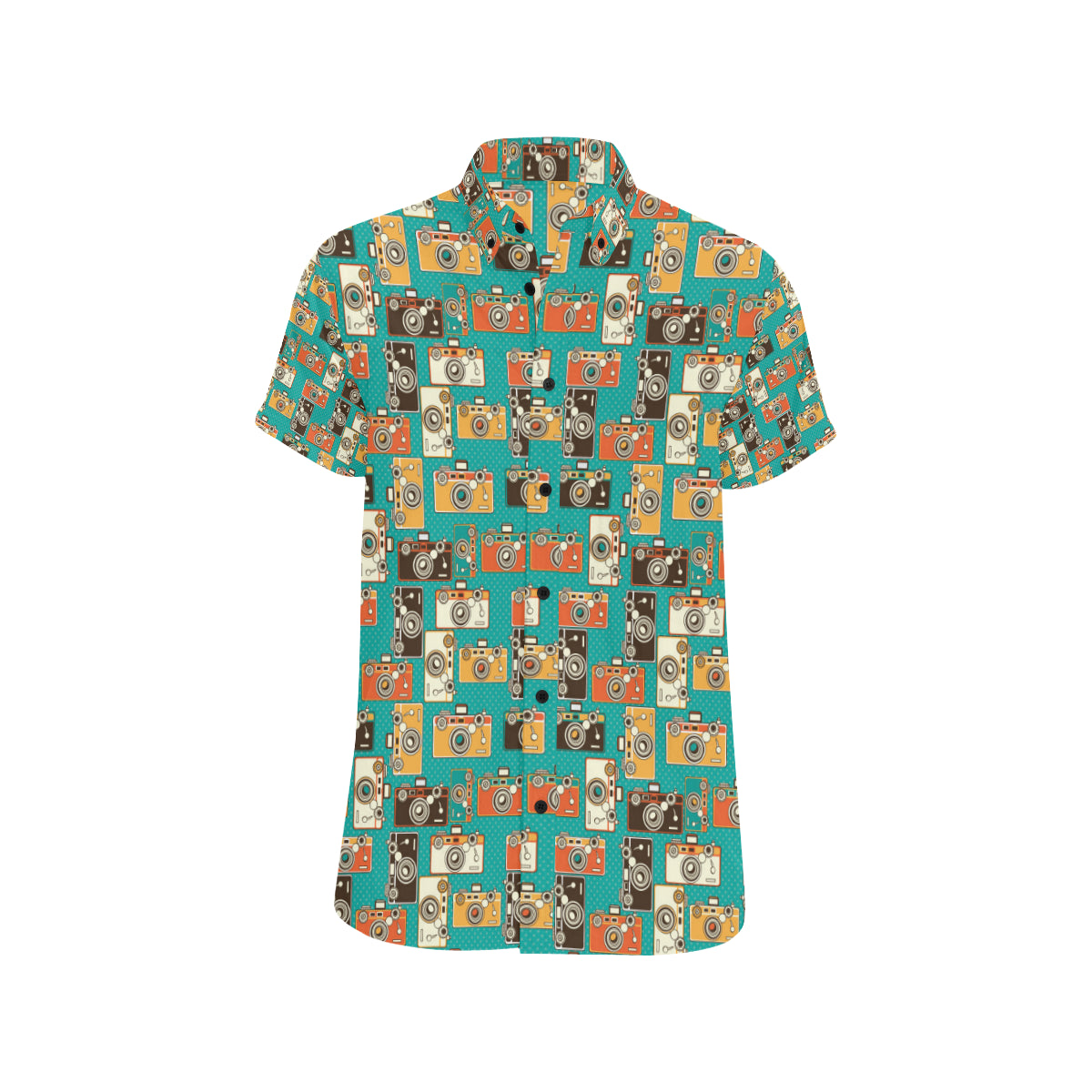 Camera Pattern Print Design 02 Men's Short Sleeve Button Up Shirt