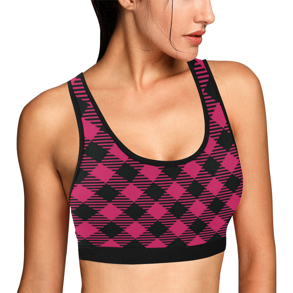 Buffalo check Pink Pattern Print Design 01 Sports Bra
