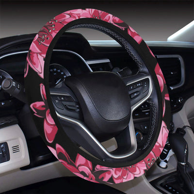 Lotus Pattern Print Design 03 Steering Wheel Cover with Elastic Edge