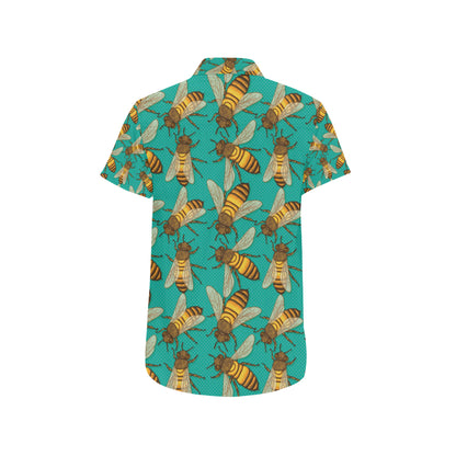 Bee Pattern Print Design BEE04 Men's Short Sleeve Button Up Shirt