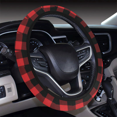 Red Black Buffalo Tartan Plaid Pattern Steering Wheel Cover with Elastic Edge